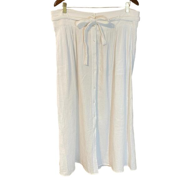 Joie White Cotton Gauze Button Front Midi Skirt XL Boho Resort Summer - Picture 1 of 9